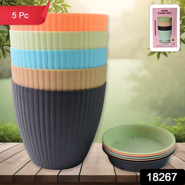 amazon plastic plant pots Round Plastic Flower Pot with Bottom Tray (5 Pcs Set / With Color Box) –  hopupo.com